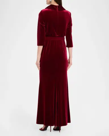 Badgley Mischka Belted Funnel-Neck Velvet Gown | Thumbnail 3 Badgley Mischka Belted Funnel-Neck Velvet Gown | Thumbnail 3