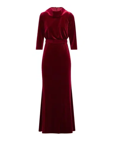 Badgley Mischka Belted Funnel-Neck Velvet Gown | Thumbnail 1 Badgley Mischka Belted Funnel-Neck Velvet Gown | Thumbnail 1