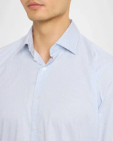 Peter Millar Men 's Conway Crown Lite Micro-Plaid Stretch Cotton Sport Shirt | Thumbnail 4 Peter Millar Men 's Conway Crown Lite Micro-Plaid Stretch Cotton Sport Shirt | Thumbnail 4