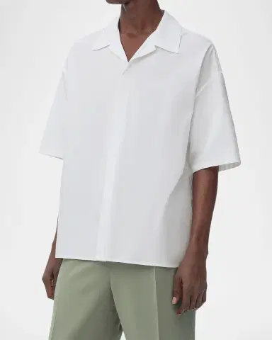 Loewe Men's Anagram Concealed-Placket Camp Shirt | Thumbnail 4 Loewe Men's Anagram Concealed-Placket Camp Shirt | Thumbnail 4