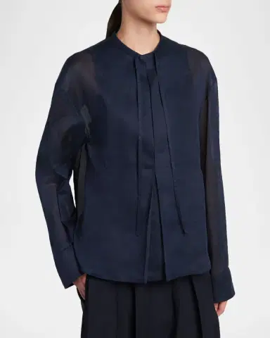 Jil Sander Glass Cotton Organza Long-Sleeve Blouse | Thumbnail 3 Jil Sander Glass Cotton Organza Long-Sleeve Blouse | Thumbnail 3