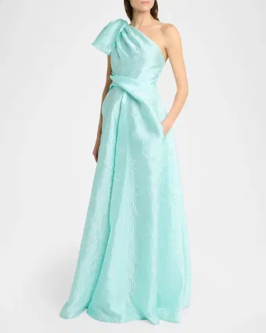 Talbot Runhof Mossana One-Shoulder Jacquard Gown with Bow | Thumbnail 4 Talbot Runhof Mossana One-Shoulder Jacquard Gown with Bow | Thumbnail 4