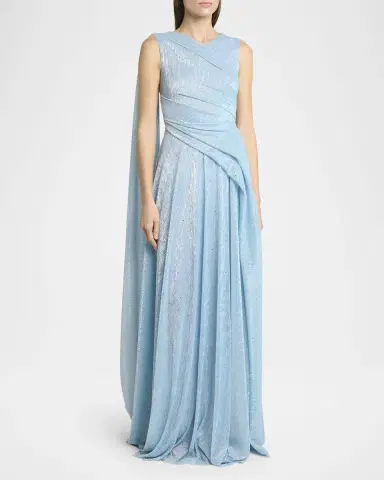 Talbot Runhof Draped Sleeveless Metallic Gown with Cape | Thumbnail 2 Talbot Runhof Draped Sleeveless Metallic Gown with Cape | Thumbnail 2