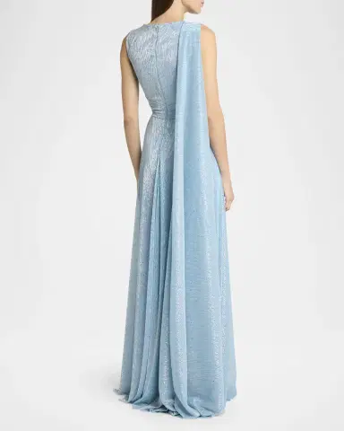 Talbot Runhof Draped Sleeveless Metallic Gown with Cape | Thumbnail 3 Talbot Runhof Draped Sleeveless Metallic Gown with Cape | Thumbnail 3