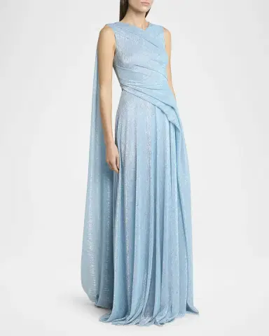 Talbot Runhof Draped Sleeveless Metallic Gown with Cape | Thumbnail 4 Talbot Runhof Draped Sleeveless Metallic Gown with Cape | Thumbnail 4