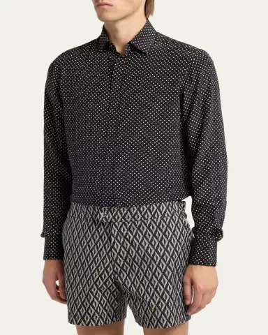TOM FORD Men's Lyocell Polka Dot French Cuff Sport Shirt | Thumbnail 4 TOM FORD Men's Lyocell Polka Dot French Cuff Sport Shirt | Thumbnail 4