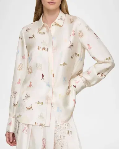 Lafayette 148 New York Scottie Manhattan-Print Silk Twill Blouse | Thumbnail 3 Lafayette 148 New York Scottie Manhattan-Print Silk Twill Blouse | Thumbnail 3