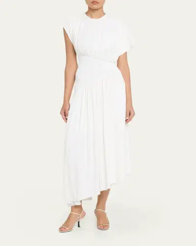 Rabanne Long Ruched Asymmetric Jersey Dress | Thumbnail 6 Rabanne Long Ruched Asymmetric Jersey Dress | Thumbnail 6