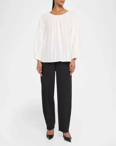Lafayette 148 New York Blouson-Sleeve Sheer Striped Cotton Blouse | Thumbnail 2 Lafayette 148 New York Blouson-Sleeve Sheer Striped Cotton Blouse | Thumbnail 2