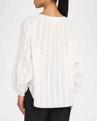 Lafayette 148 New York Blouson-Sleeve Sheer Striped Cotton Blouse | Thumbnail 3 Lafayette 148 New York Blouson-Sleeve Sheer Striped Cotton Blouse | Thumbnail 3