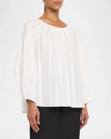 Lafayette 148 New York Blouson-Sleeve Sheer Striped Cotton Blouse | Thumbnail 4 Lafayette 148 New York Blouson-Sleeve Sheer Striped Cotton Blouse | Thumbnail 4