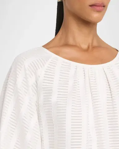 Lafayette 148 New York Blouson-Sleeve Sheer Striped Cotton Blouse | Thumbnail 5 Lafayette 148 New York Blouson-Sleeve Sheer Striped Cotton Blouse | Thumbnail 5