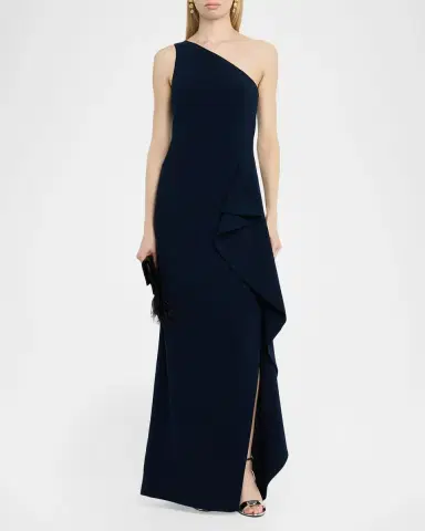 Rickie Freeman for Teri Jon One-Shoulder Ruffle Crepe Gown | Thumbnail 2 Rickie Freeman for Teri Jon One-Shoulder Ruffle Crepe Gown | Thumbnail 2