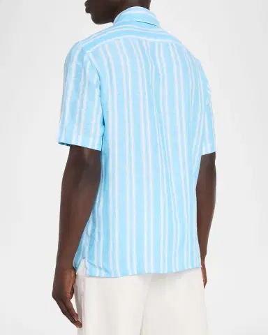 Isaia Men 's Multi-Stripe Linen Camp Shirt | Thumbnail 2 Isaia Men 's Multi-Stripe Linen Camp Shirt | Thumbnail 2