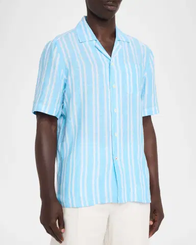 Isaia Men 's Multi-Stripe Linen Camp Shirt | Thumbnail 3 Isaia Men 's Multi-Stripe Linen Camp Shirt | Thumbnail 3
