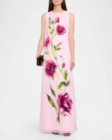 Rickie Freeman for Teri Jon Sleeveless Floral-Print Chiffon & Crepe Gown | Thumbnail 2 Rickie Freeman for Teri Jon Sleeveless Floral-Print Chiffon & Crepe Gown | Thumbnail 2