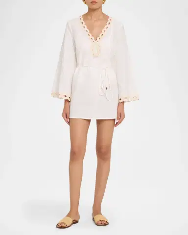 Milly Chain Embroidered Cotton-Linen Mini Dress | Thumbnail 2 Milly Chain Embroidered Cotton-Linen Mini Dress | Thumbnail 2