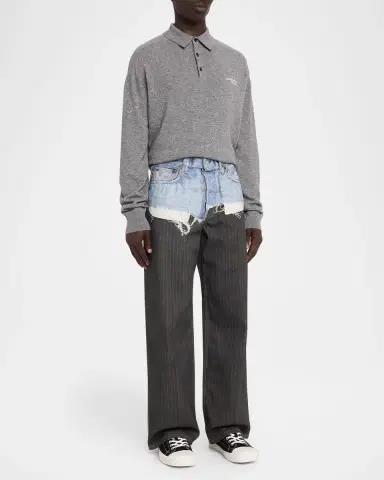 Acne Studios Men's Mixed-Media Denim Pinstripe Relaxed Jeans | Thumbnail 2 Acne Studios Men's Mixed-Media Denim Pinstripe Relaxed Jeans | Thumbnail 2