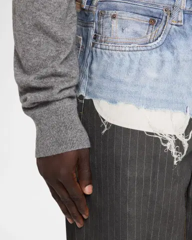 Acne Studios Men's Mixed-Media Denim Pinstripe Relaxed Jeans | Thumbnail 5 Acne Studios Men's Mixed-Media Denim Pinstripe Relaxed Jeans | Thumbnail 5