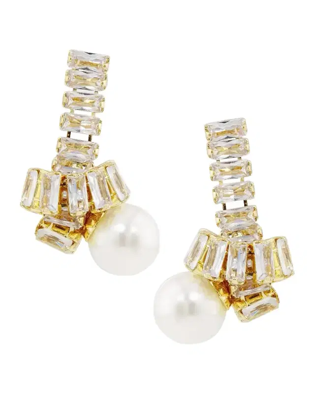 Baguette and Pearly Drop Earrings Baguette and Pearly Drop Earrings