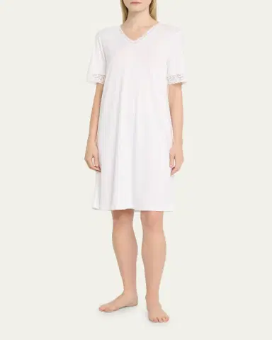 Hanro Moments Short Sleeve Lace Cotton Nightgown | Thumbnail 2 Hanro Moments Short Sleeve Lace Cotton Nightgown | Thumbnail 2