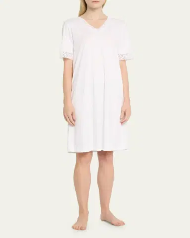 Hanro Moments Short Sleeve Lace Cotton Nightgown | Thumbnail 4 Hanro Moments Short Sleeve Lace Cotton Nightgown | Thumbnail 4