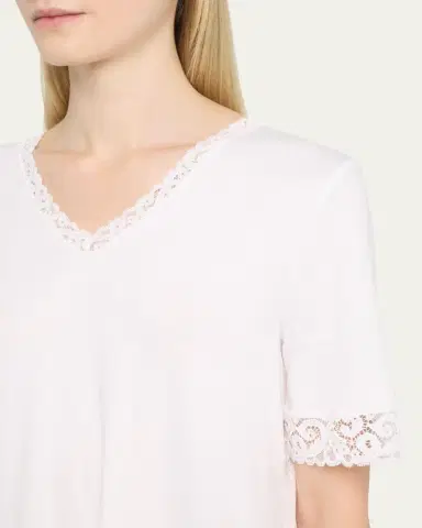 Hanro Moments Short Sleeve Lace Cotton Nightgown | Thumbnail 5 Hanro Moments Short Sleeve Lace Cotton Nightgown | Thumbnail 5