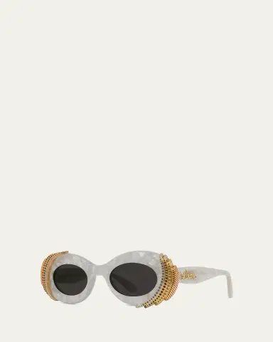 LOEWE Embellished Acetate & Metal Oval Sunglasses | Thumbnail 2 LOEWE Embellished Acetate & Metal Oval Sunglasses | Thumbnail 2