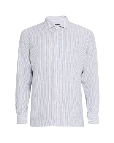 ZEGNA Men's Stripe Oasi Lino Casual Button-Down Shirt | Thumbnail 1 ZEGNA Men's Stripe Oasi Lino Casual Button-Down Shirt | Thumbnail 1