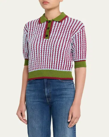 Marni Boucle Tweed Knit Short-Sleeve Polo Sweater | Thumbnail 4 Marni Boucle Tweed Knit Short-Sleeve Polo Sweater | Thumbnail 4