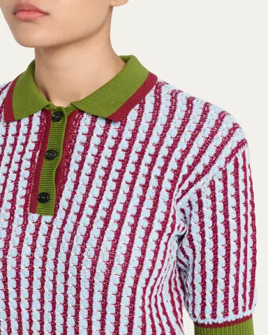 Marni Boucle Tweed Knit Short-Sleeve Polo Sweater | Thumbnail 5 Marni Boucle Tweed Knit Short-Sleeve Polo Sweater | Thumbnail 5