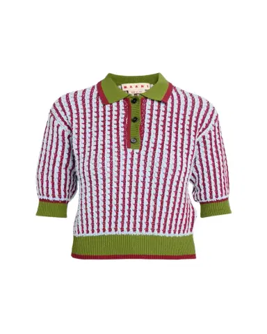Marni Boucle Tweed Knit Short-Sleeve Polo Sweater | Thumbnail 1 Marni Boucle Tweed Knit Short-Sleeve Polo Sweater | Thumbnail 1