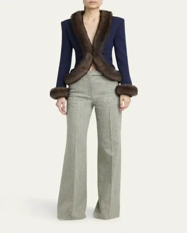 Valentino Garavani Wool Crepe Jacket with Shearling Trim | Thumbnail 2 Valentino Garavani Wool Crepe Jacket with Shearling Trim | Thumbnail 2