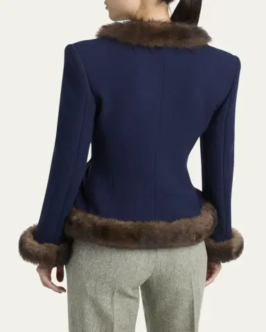 Valentino Garavani Wool Crepe Jacket with Shearling Trim | Thumbnail 3 Valentino Garavani Wool Crepe Jacket with Shearling Trim | Thumbnail 3