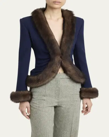 Valentino Garavani Wool Crepe Jacket with Shearling Trim | Thumbnail 4 Valentino Garavani Wool Crepe Jacket with Shearling Trim | Thumbnail 4