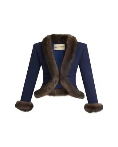 Valentino Garavani Wool Crepe Jacket with Shearling Trim | Thumbnail 1 Valentino Garavani Wool Crepe Jacket with Shearling Trim | Thumbnail 1