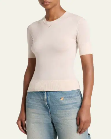 Courrèges Merino Wool Knit Short-Sleeve Top | Thumbnail 4 Courrèges Merino Wool Knit Short-Sleeve Top | Thumbnail 4