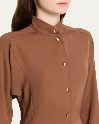 Loro Piana Airy Cady Silk-Wool Long-Sleeve Dress | Thumbnail 5 Loro Piana Airy Cady Silk-Wool Long-Sleeve Dress | Thumbnail 5