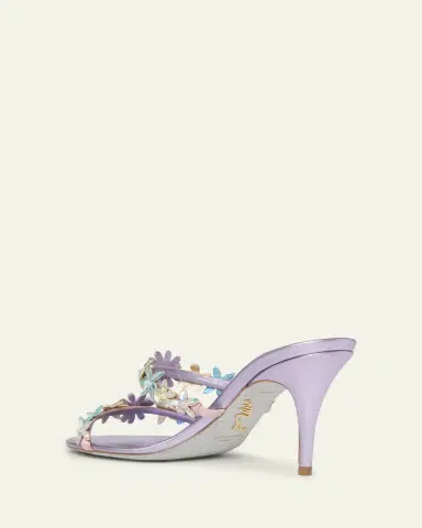 René Caovilla 80mm Satin Flower Crystal Mule Sandals | Thumbnail 2 René Caovilla 80mm Satin Flower Crystal Mule Sandals | Thumbnail 2