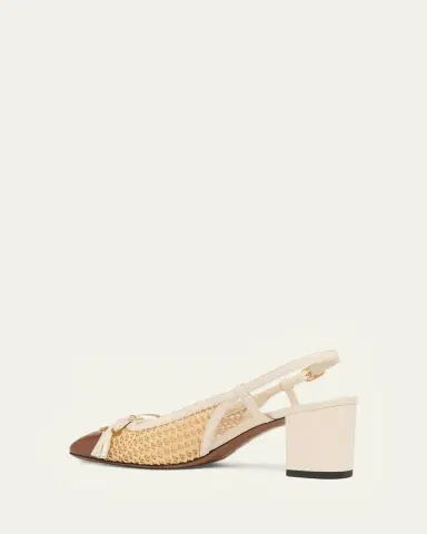 Valentino Garavani 60mm VLogo Raffia and Leather Slingback Pumps | Thumbnail 4 Valentino Garavani 60mm VLogo Raffia and Leather Slingback Pumps | Thumbnail 4