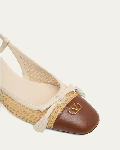 Valentino Garavani 60mm VLogo Raffia and Leather Slingback Pumps | Thumbnail 5 Valentino Garavani 60mm VLogo Raffia and Leather Slingback Pumps | Thumbnail 5