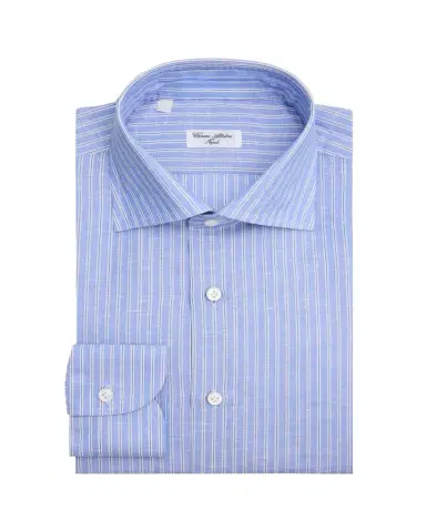 Cesare Attolini Men's Cotton and Linen Multi-Stripe Dress Shirt | Thumbnail 1 Cesare Attolini Men's Cotton and Linen Multi-Stripe Dress Shirt | Thumbnail 1