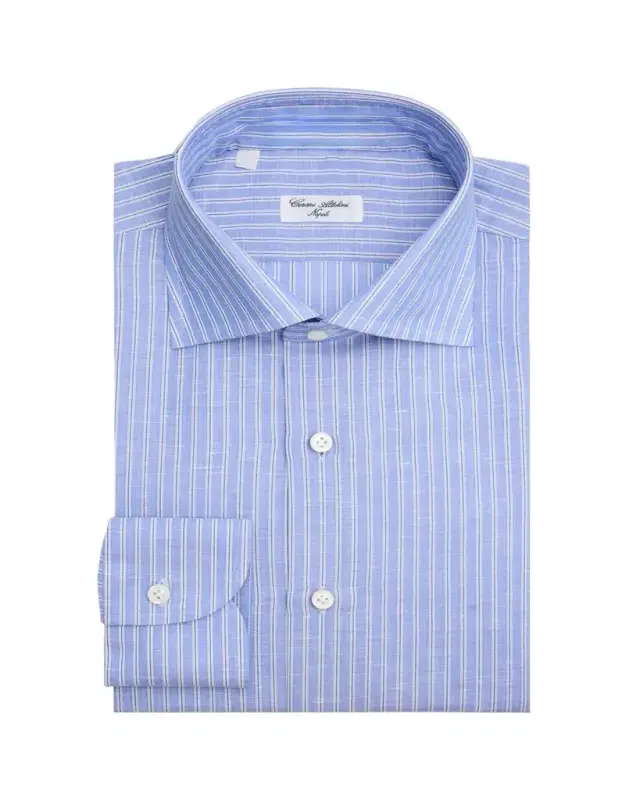 Men's Cotton and Linen Multi-Stripe Dress Shirt Men's Cotton and Linen Multi-Stripe Dress Shirt