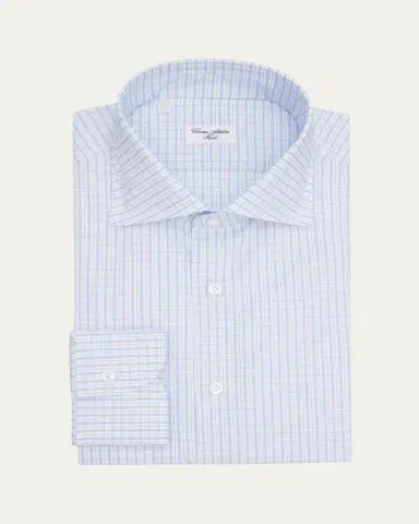 Cesare Attolini Men's Grid-Check Cotton Dress Shirt | Thumbnail 3 Cesare Attolini Men's Grid-Check Cotton Dress Shirt | Thumbnail 3