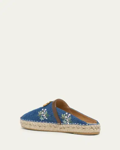 Valentino Garavani VLogo Floral-Embroidered Denim Espadrille Mules | Thumbnail 4 Valentino Garavani VLogo Floral-Embroidered Denim Espadrille Mules | Thumbnail 4