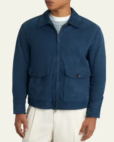 Brioni Men's Nubuck Leather Zip-Front Blouson Jacket | Thumbnail 4 Brioni Men's Nubuck Leather Zip-Front Blouson Jacket | Thumbnail 4