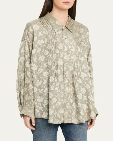 R13 Floral Pintuck Long-Sleeve Shirt | Thumbnail 4 R13 Floral Pintuck Long-Sleeve Shirt | Thumbnail 4