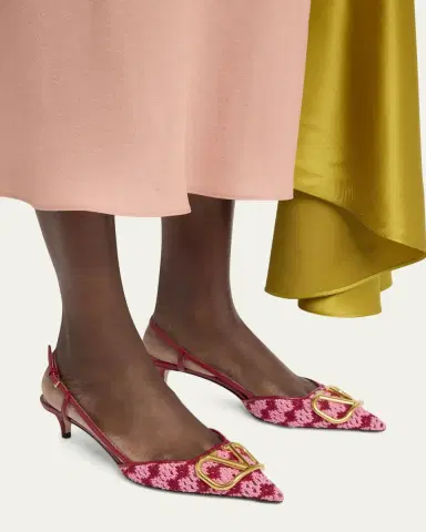 Valentino Garavani 10mm VLogo Crochet and Leather Slingback Pumps | Thumbnail 2 Valentino Garavani 10mm VLogo Crochet and Leather Slingback Pumps | Thumbnail 2