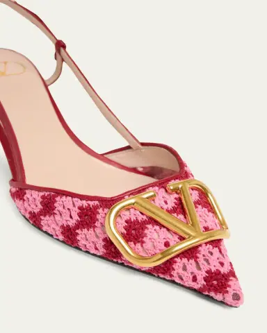 Valentino Garavani 10mm VLogo Crochet and Leather Slingback Pumps | Thumbnail 5 Valentino Garavani 10mm VLogo Crochet and Leather Slingback Pumps | Thumbnail 5
