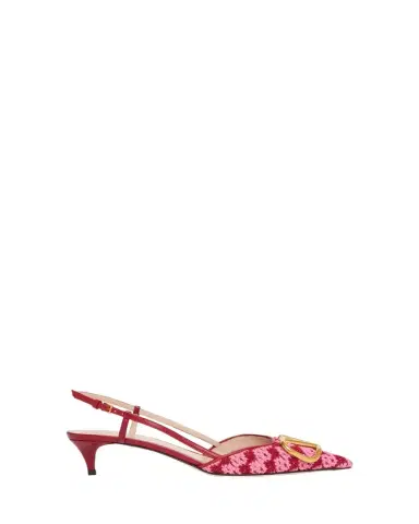 Valentino Garavani 10mm VLogo Crochet and Leather Slingback Pumps | Thumbnail 1 Valentino Garavani 10mm VLogo Crochet and Leather Slingback Pumps | Thumbnail 1